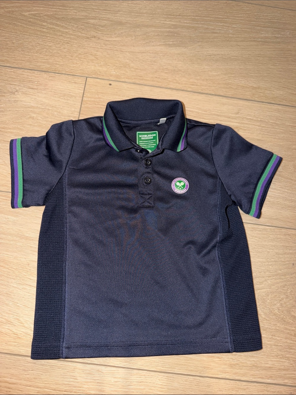 Wimbledon Navy Polo with Green & Purple Trim - Kids